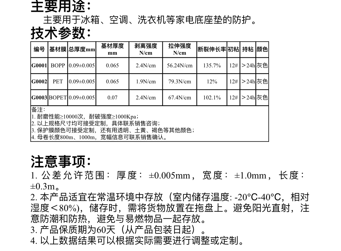 家電行業用的托底膜